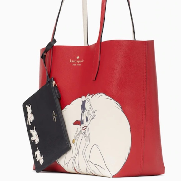 🆕 Disney X Kate Spade New York Cruella Tote Bag Reversible Dalmatian Red - Picture 3 of 6